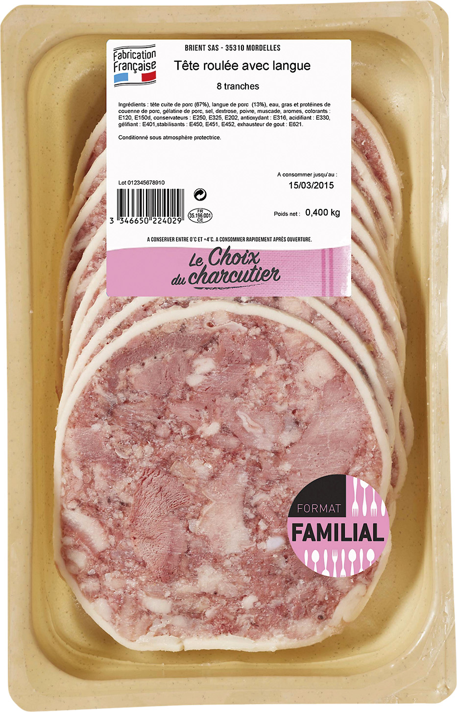 TÊTE ROULÉE PUR PORC AVEC LANGUE OU PÂTÉ DE TÊTE PERSILLÉ