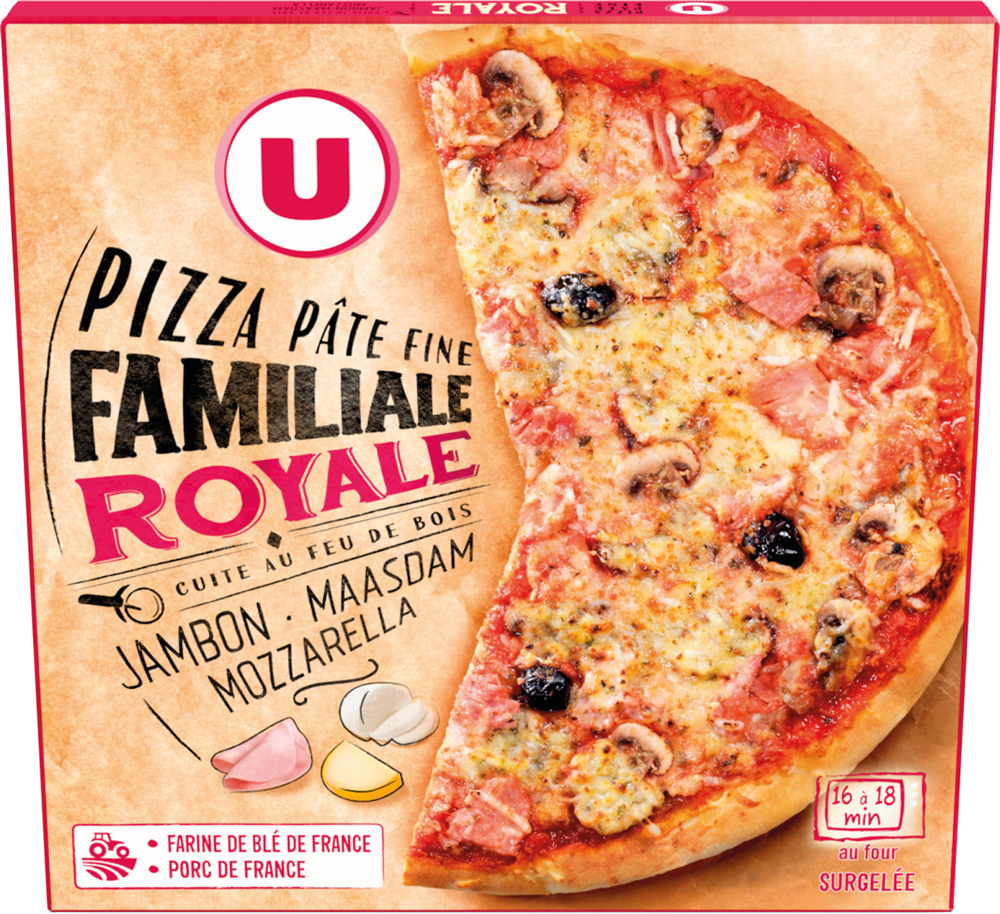 PIZZA FAMILIALE CUITE AU FEU DE BOIS SURGELEE U