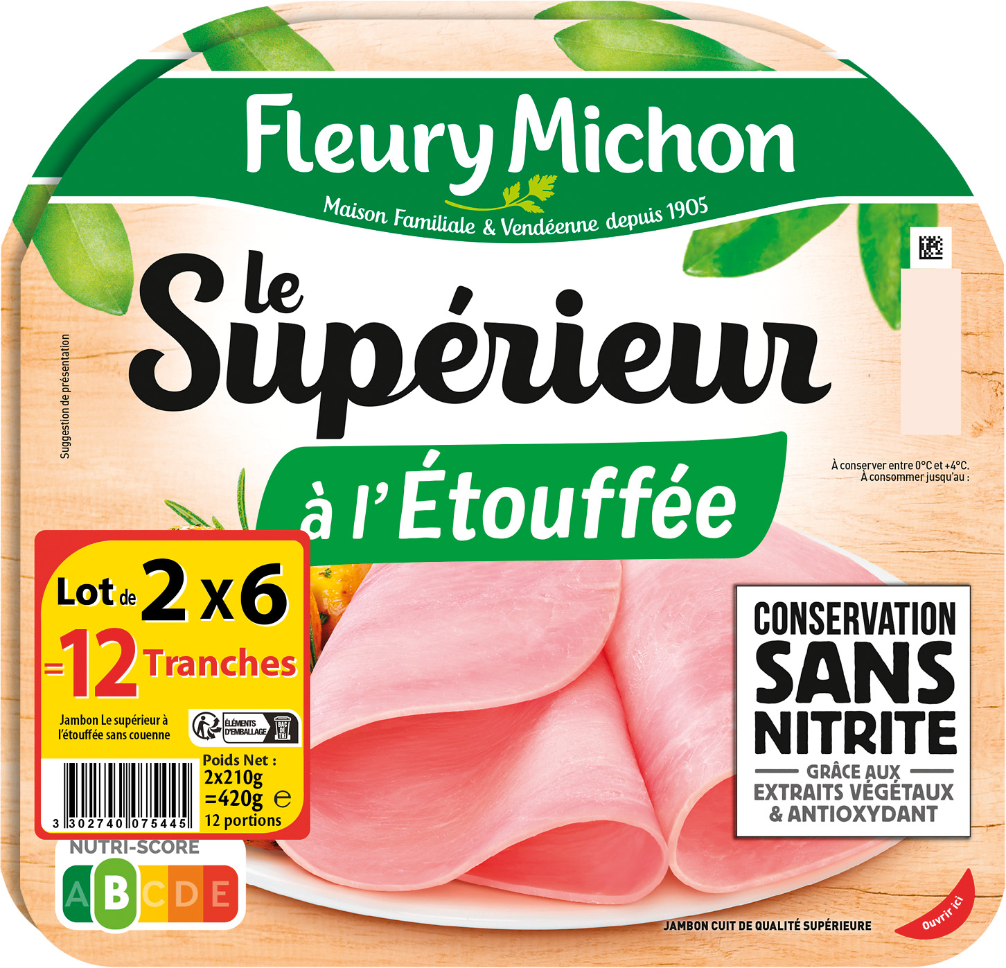 JAMBON LE SUPERIEUR A L'ETOUFFEE CONSERVATION SANS NITRITE FLEURY MICHON