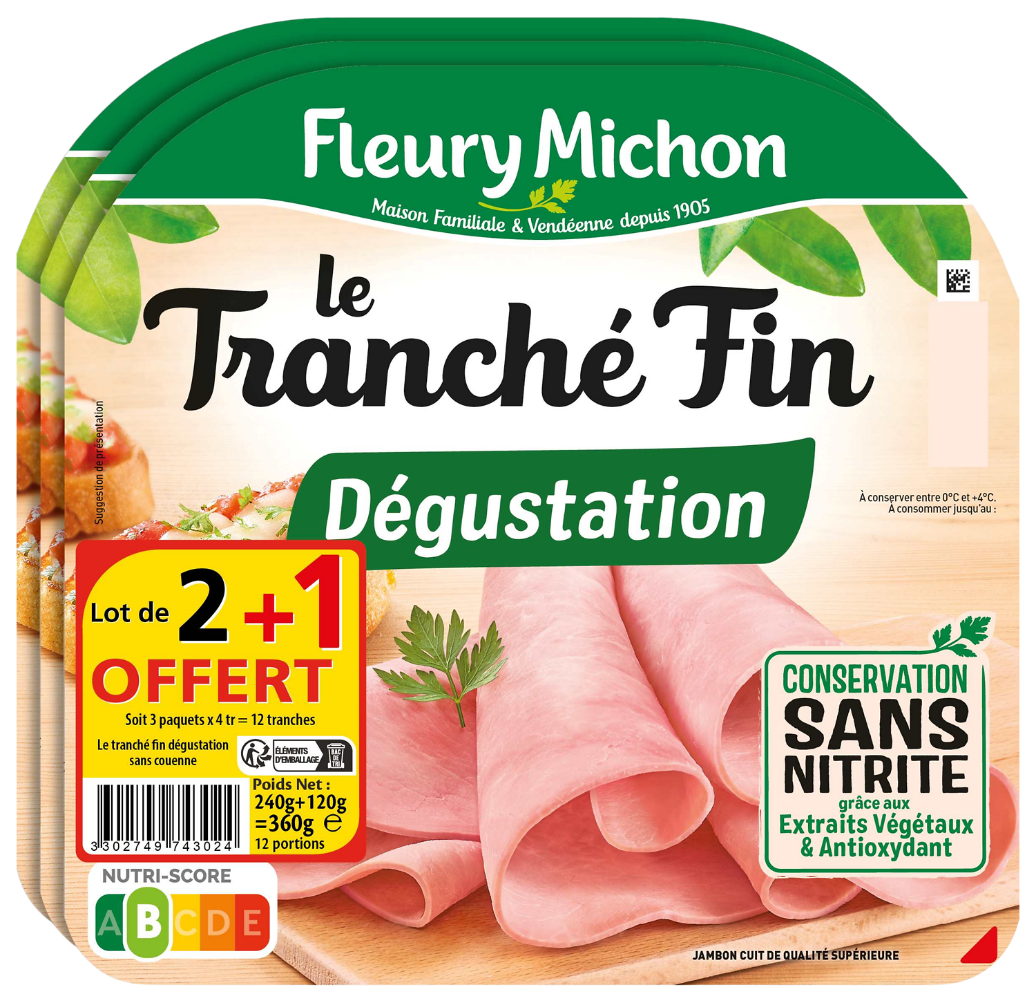JAMBON LE TRANCHE FIN CONSERVATION SANS NITRITE FLEURY MICHON