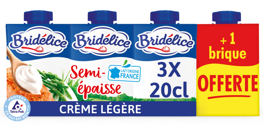CREME UHT SEMI-EPAISSE LEGERE 18% MG BRIDELICE