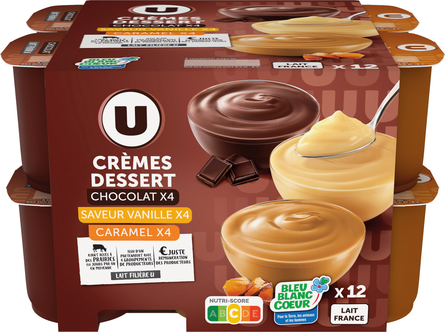 CREMES DESSERT PANACHE CHOCOLAT/SAVEUR VANILLE/CARAMEL U