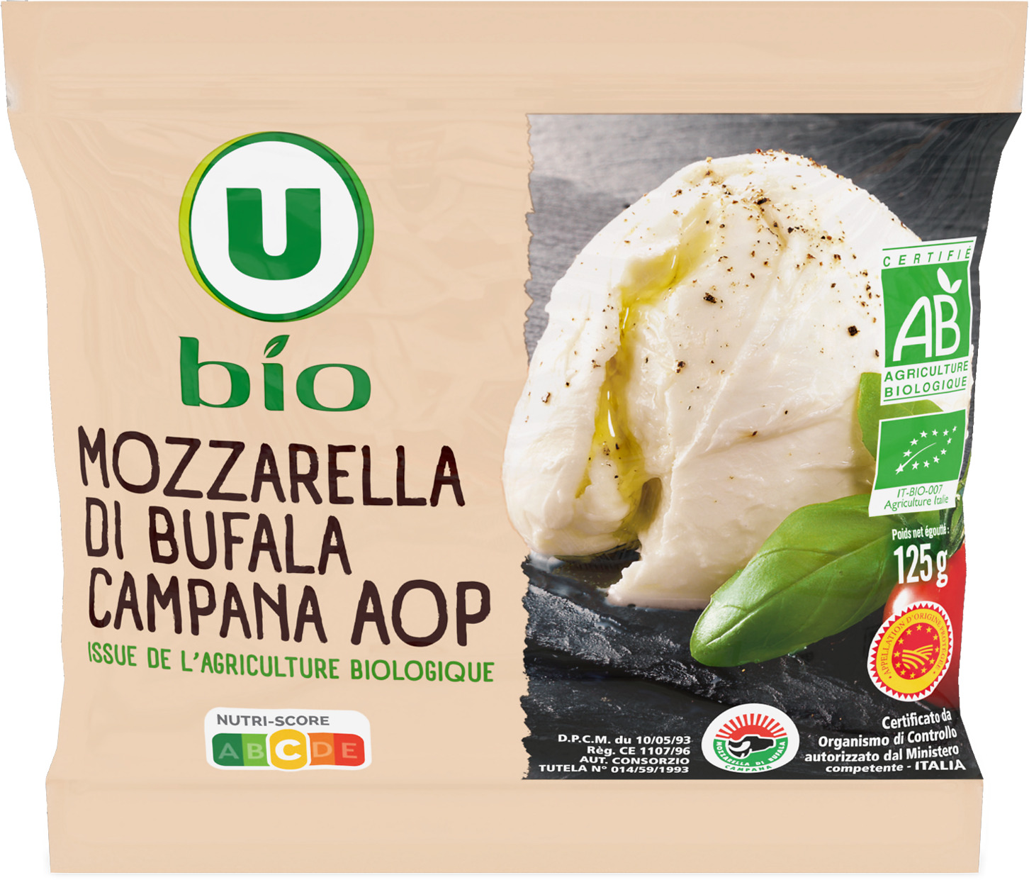 MOZZARELLA DI BUFALA CAMPANA AOP PASTEURISE U BIO