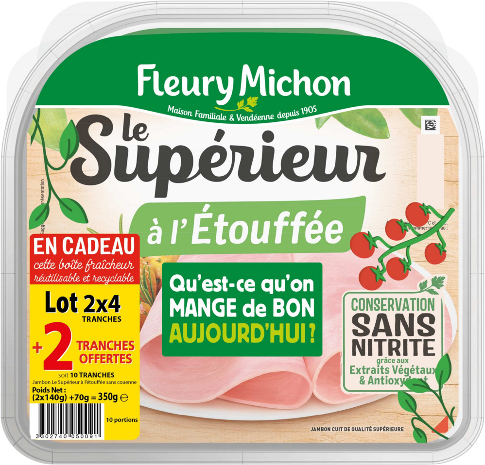JAMBON LE SUPERIEUR A L'ETOUFFEE CONSERVATION SANS NITRITE FLEURY MICHON