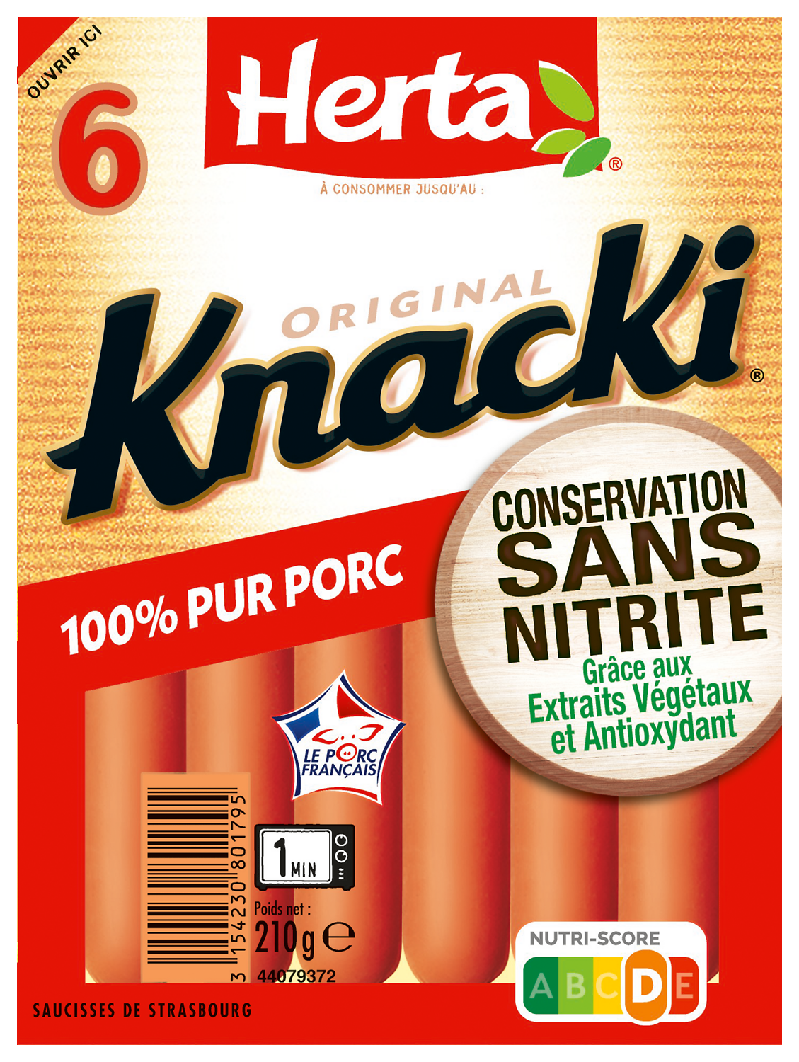 KNACKI ORIGINAL 100% PUR PORC SANS NITRITE HERTA