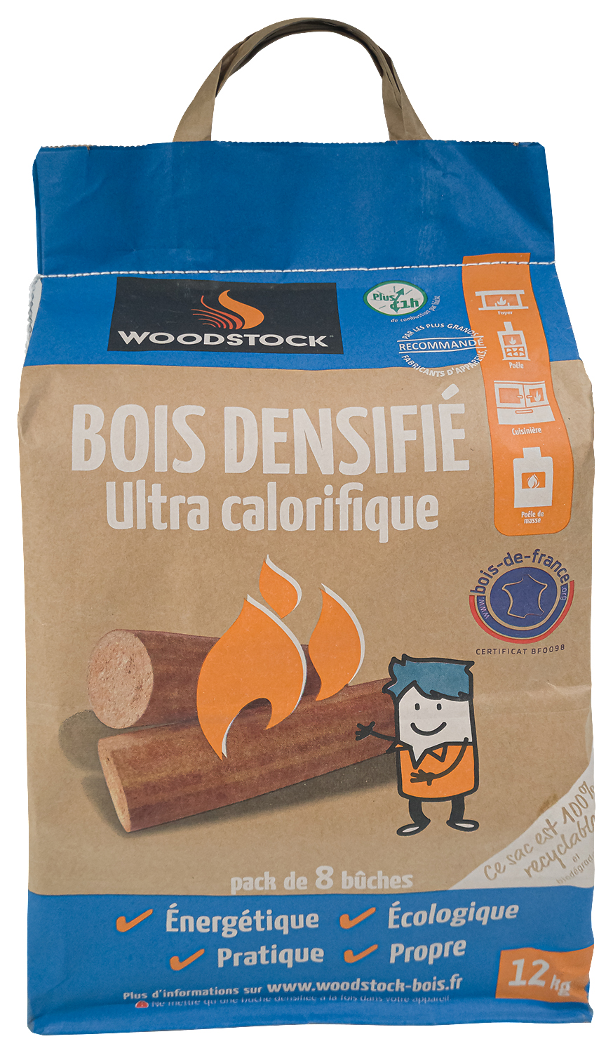 SAC DE 8 BÛCHES DE BOIS DENSIFIÉ WOODSTOCK