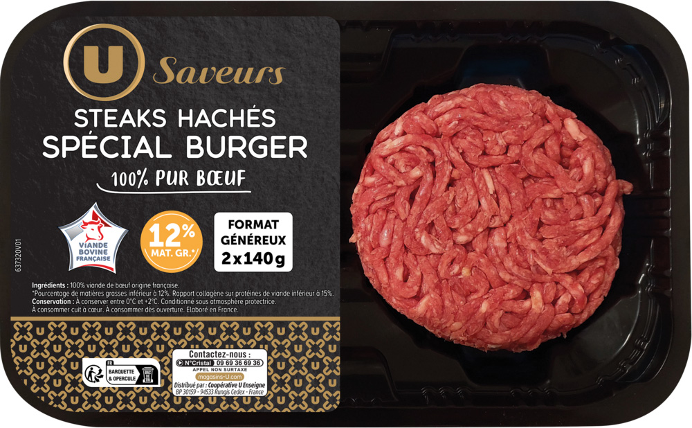 STEAK HACHE PUR BOEUF SPECIAL BURGER 12% MG U SAVEURS