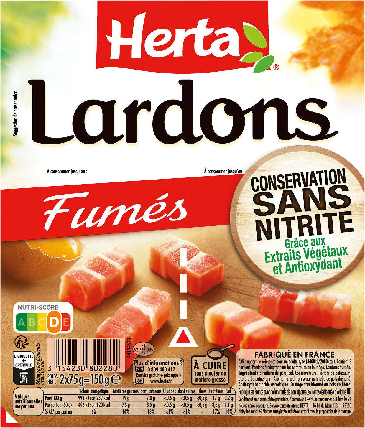 LARDONS OU ALLUMETTES FUMES HERTA