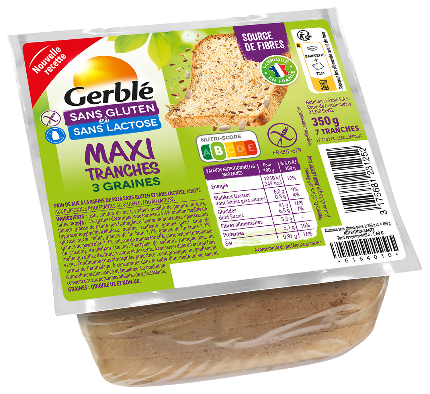 PAIN DE MIE MAXI TRANCHES SANS GLUTEN GERBLE