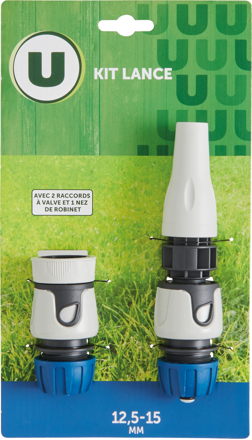 KIT LANCE D'ARROSAGE U AVEC 2 RACCORDS ET 1 NEZ DE ROBINET, Ø 12,5-15 MM