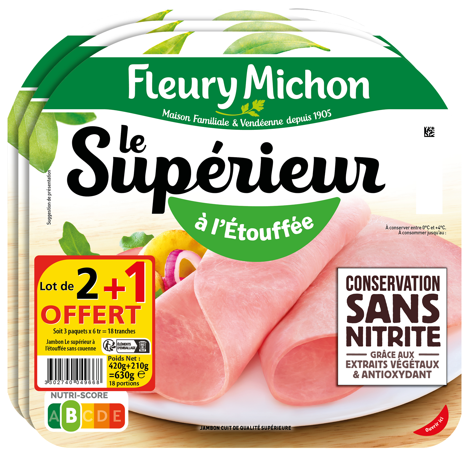 JAMBON LE SUPERIEUR A L'ETOUFFEE CONSERVATION SANS NITRITE FLEURY MICHON