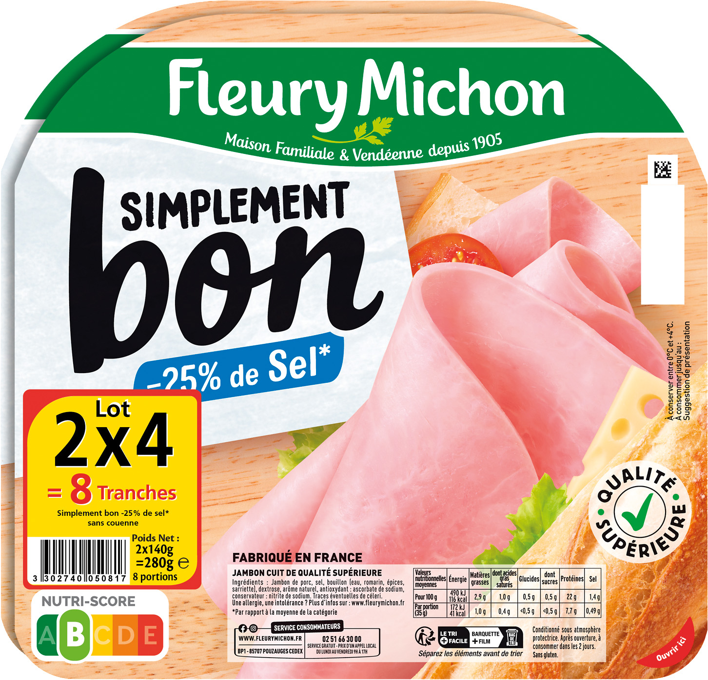 JAMBON SIMPLEMENT BON -25% DE SEL FLEURY MICHON