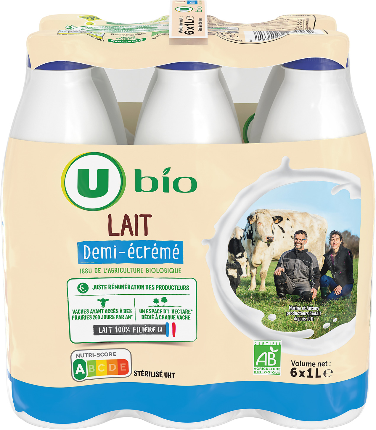 LAIT UHT DEMI ECREME U BIO
