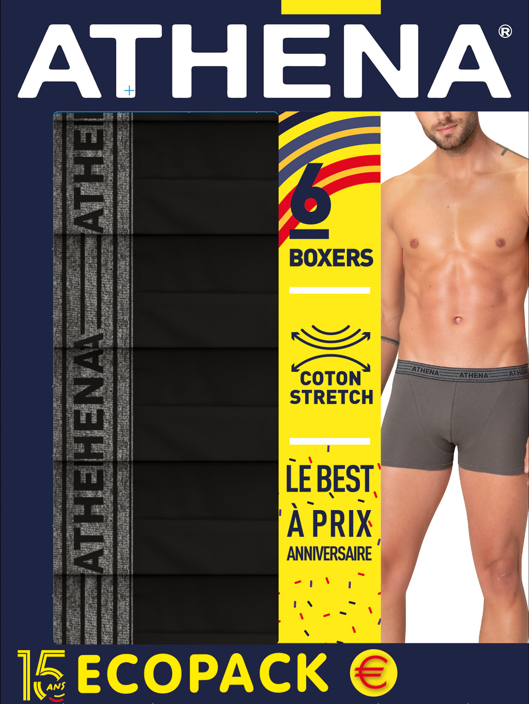 LOT DE 6 BOXERS HOMME ATHENA