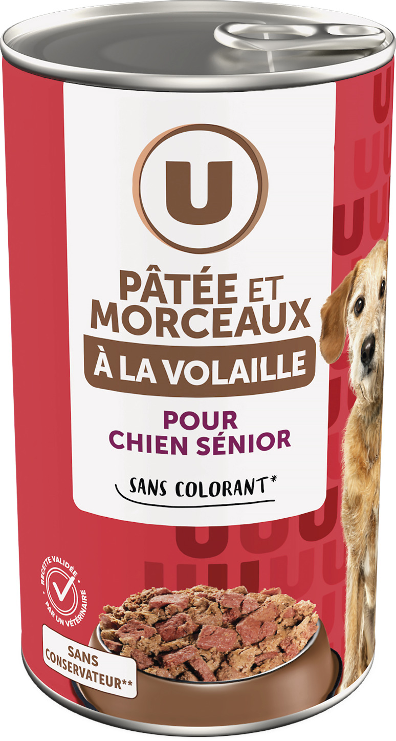 PATEE ET MORCEAUX A LA VOLAILLE POUR CHIEN SENIOR U