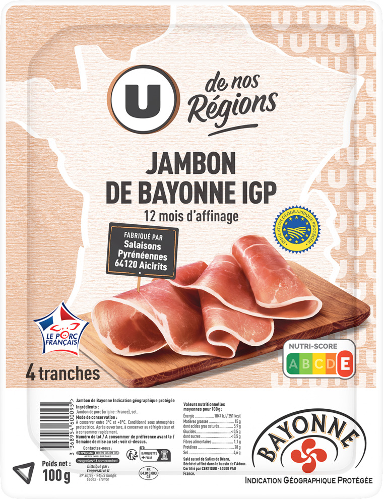 JAMBON DE BAYONNE 12 MOIS D'AFFINAGE U DE NOS REGIONS