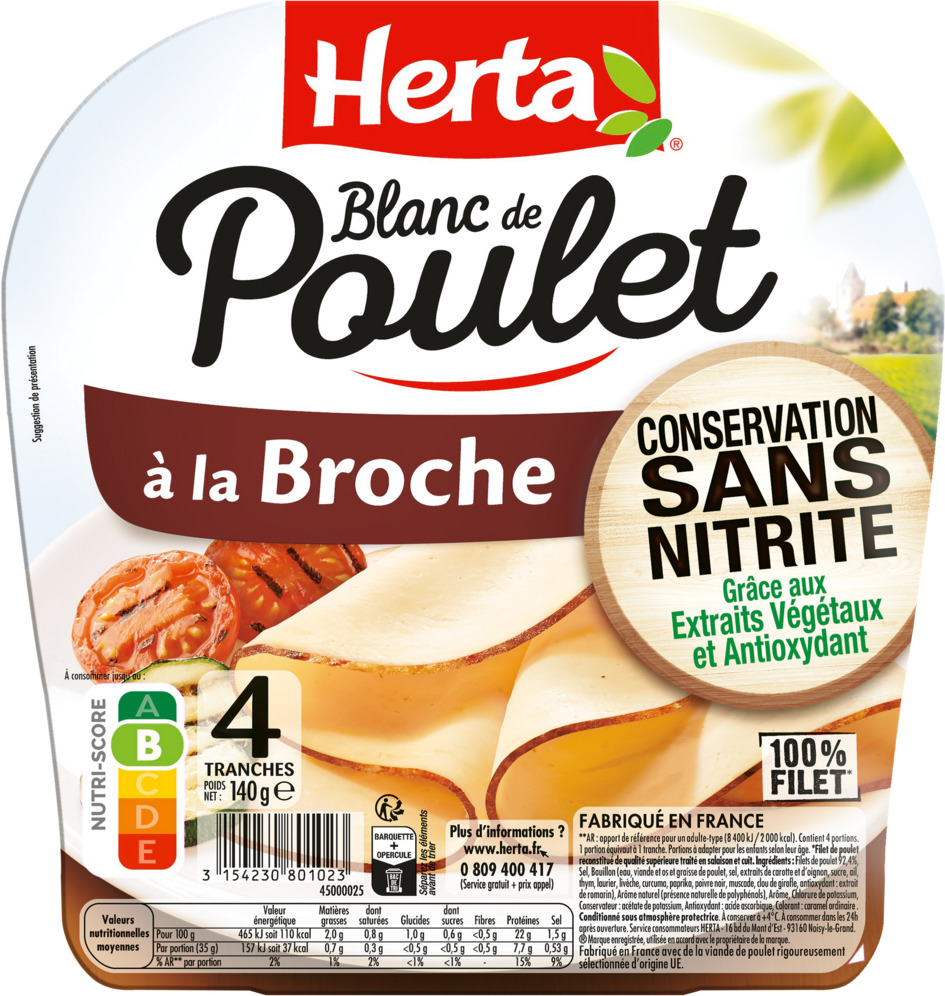 BLANC DE POULET CONSERVATION SANS NITRITE HERTA