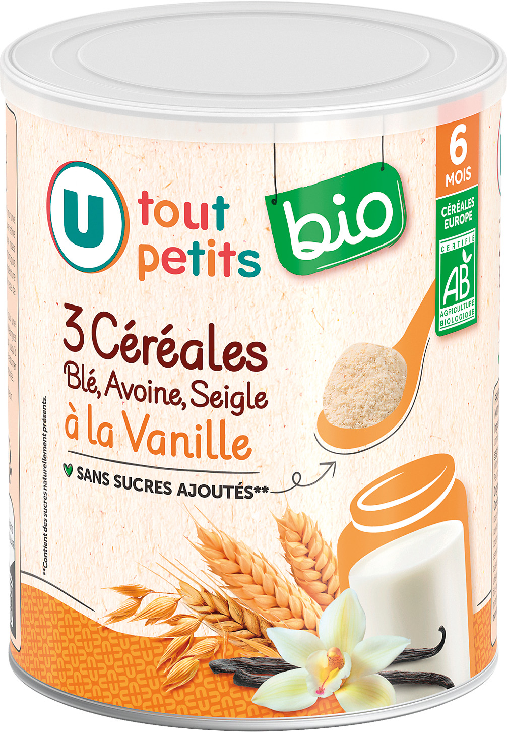 3 CEREALES BLE AVOINE SEIGLE VANILLE DES 6 MOIS U TOUT PETITS BIO