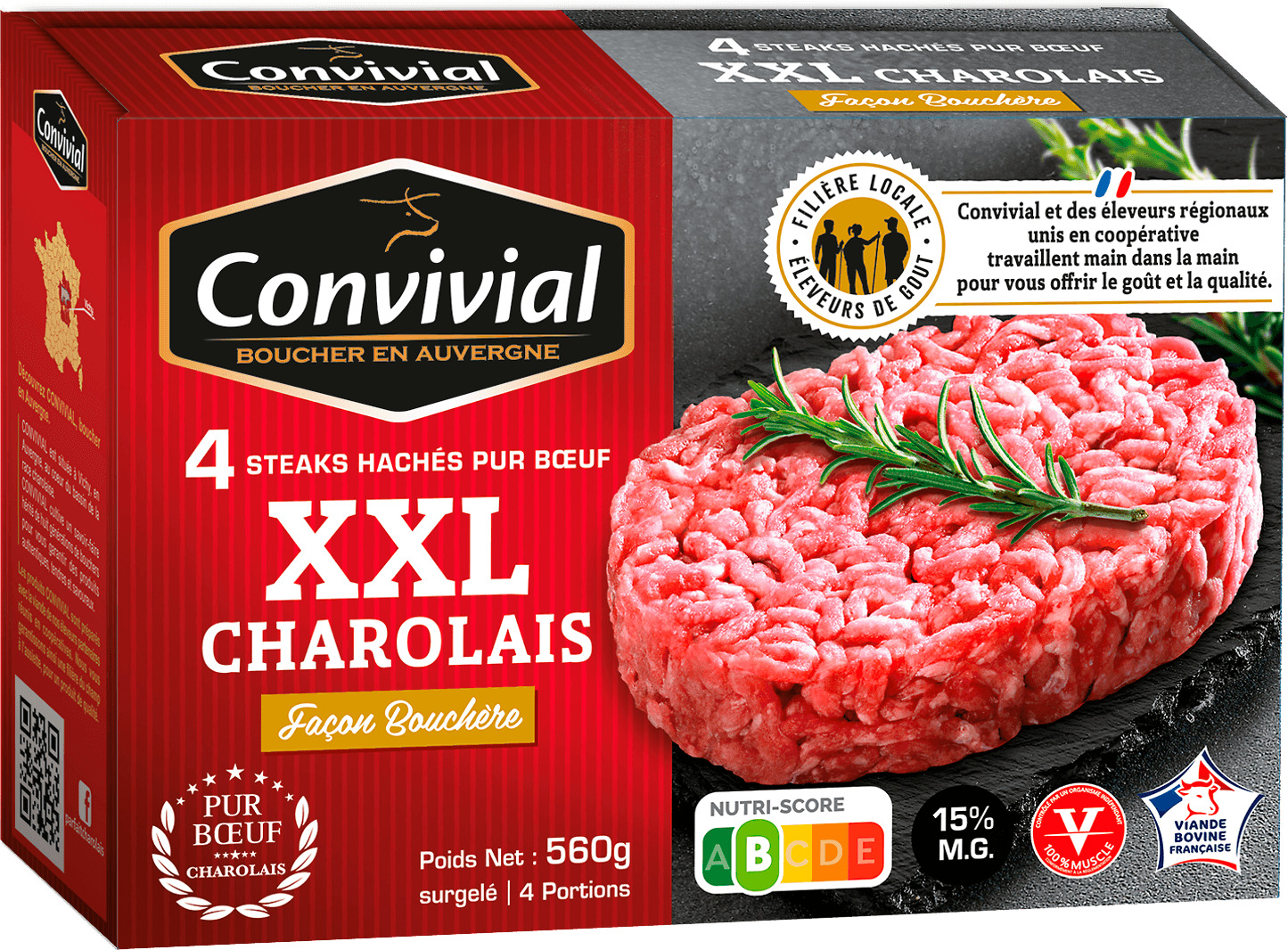 STEAKS HACHES PUR BŒUF XXL CHAROLAIS FACON BOUCHERE SURGELES CONVIVIAL