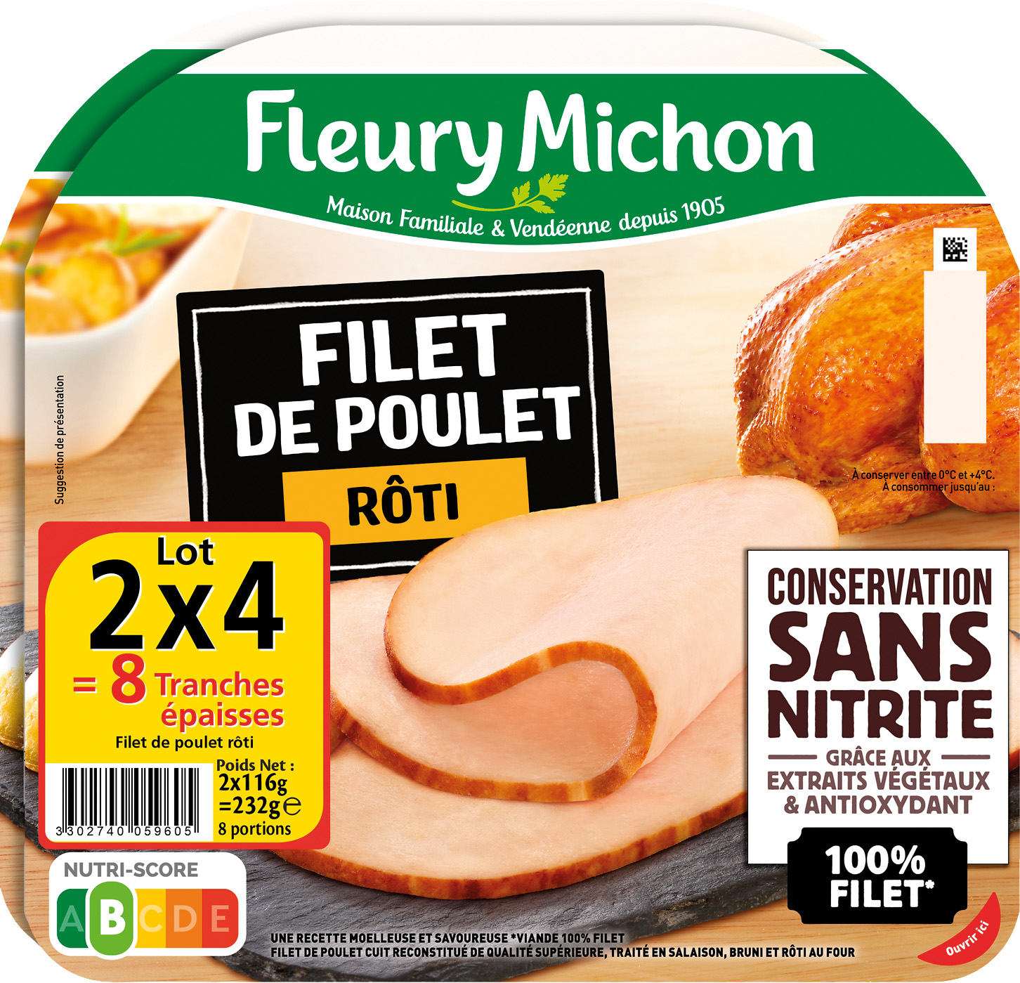 FILET DE POULET ROTI CONSERVATION SANS NITRITE FLEURY MICHON
