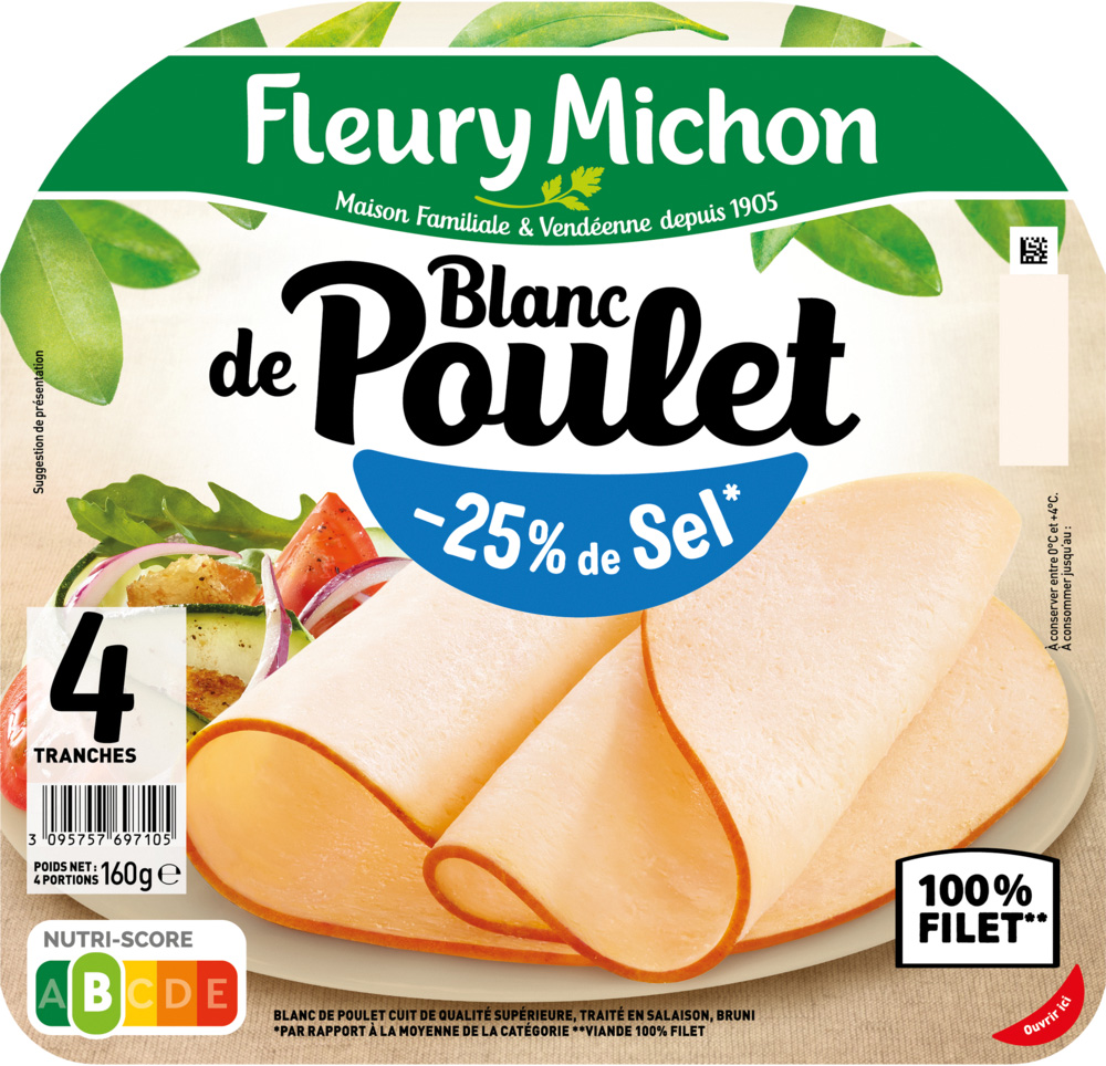 BLANC DE POULET DORE AU FOUR - 25% DE SEL FLEURY MICHON