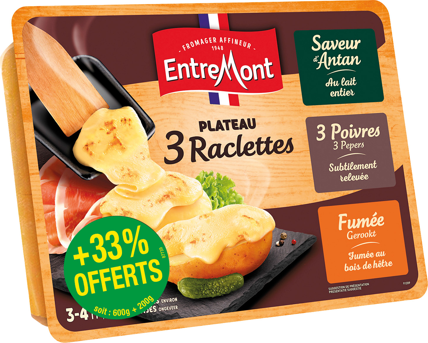 FROMAGE PASTEURISE 3 RACLETTES ENTREMONT