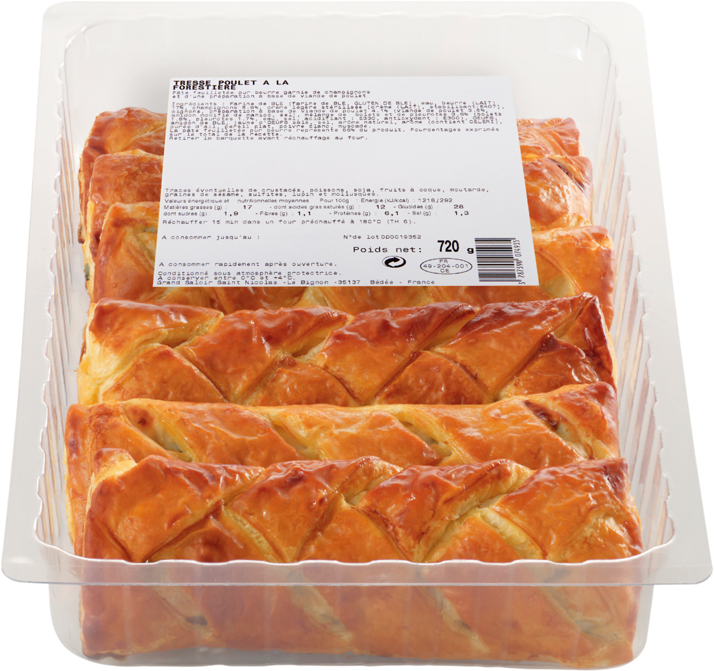 TRESSE JAMBON EMMENTAL OU POULET À LA PROVENÇALE OU POULET À LA FORESTIÈRE