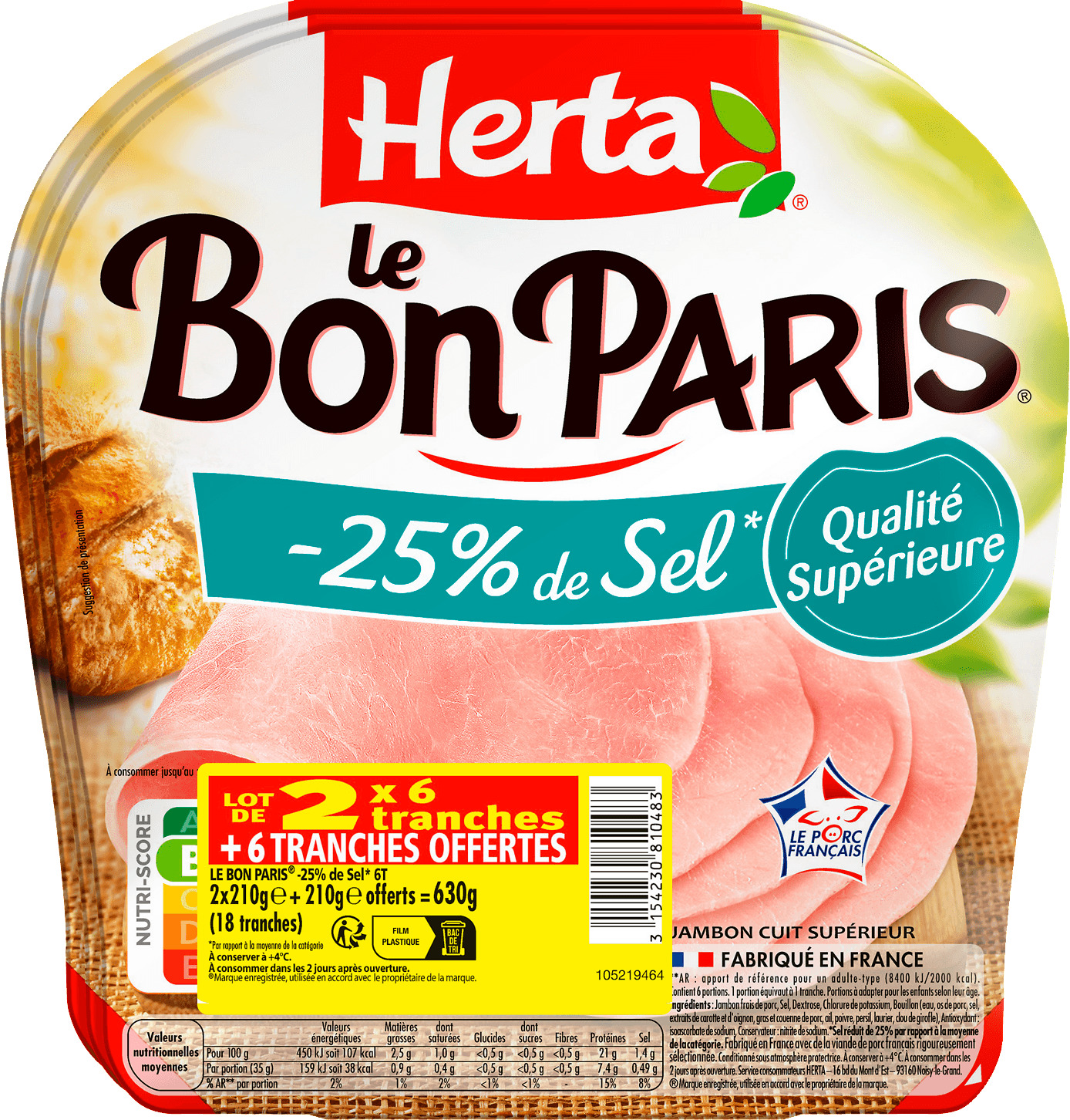 JAMBON LE BON PARIS -25% DE SEL HERTA