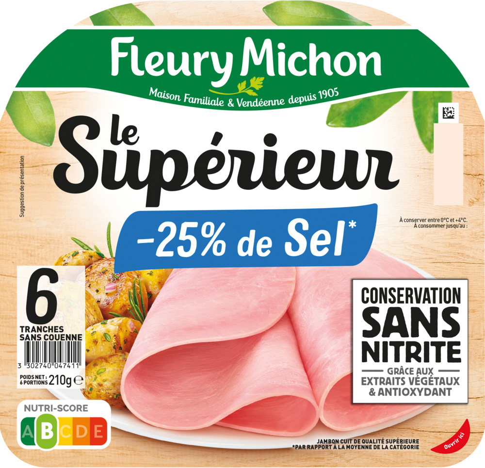 JAMBON LE SUPERIEUR - 25% DE SEL CONSERVATION SANS NITRITE FLEURY MICHON