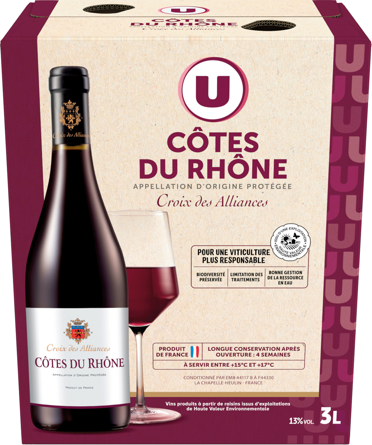 COTES DU RHONE AOP ROUGE CROIX DES ALLIANCES U