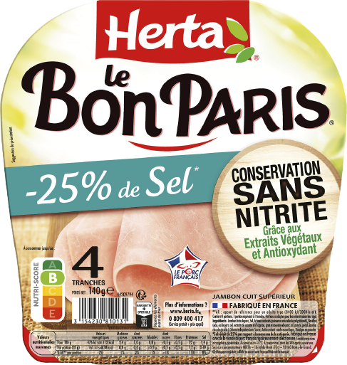 JAMBON LE BON PARIS -25% DE SEL CONSERVATION SANS NITRITE HERTA