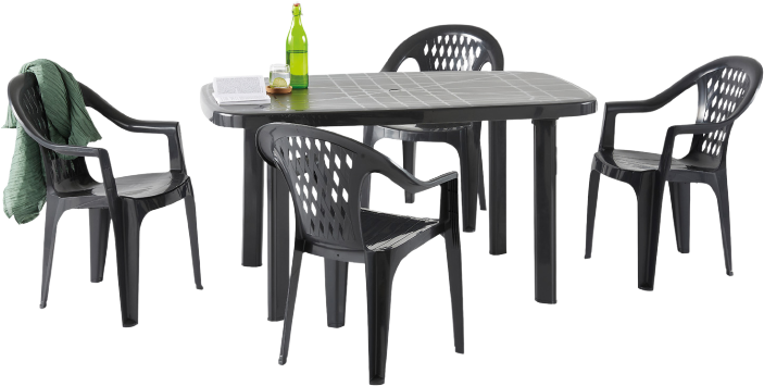 ENSEMBLE TABLE ET 4 FAUTEUILS EMPILABLES