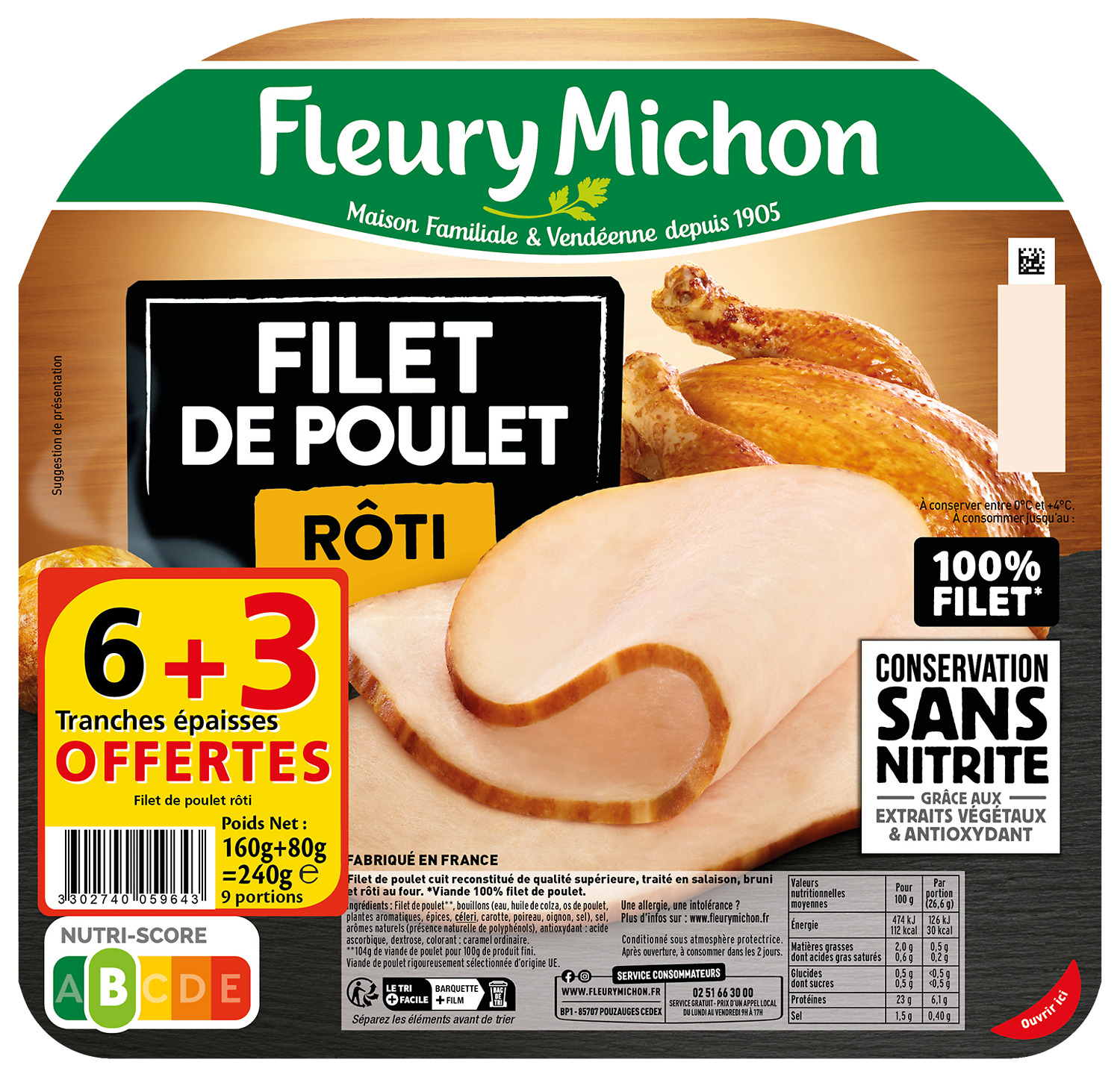 FILET DE POULET ROTI CONSERVATION SANS NITRITE FLEURY MICHON
