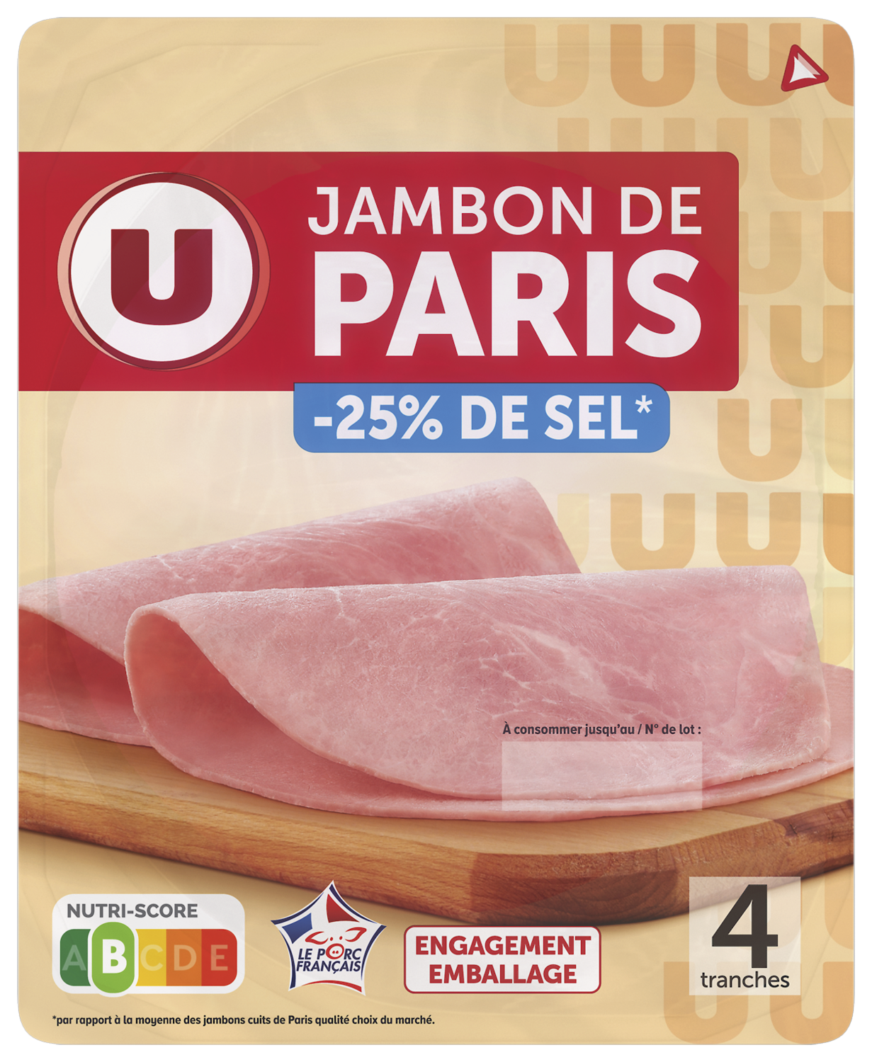 JAMBON DE PARIS SANS COUENNE -25% DE SEL U
