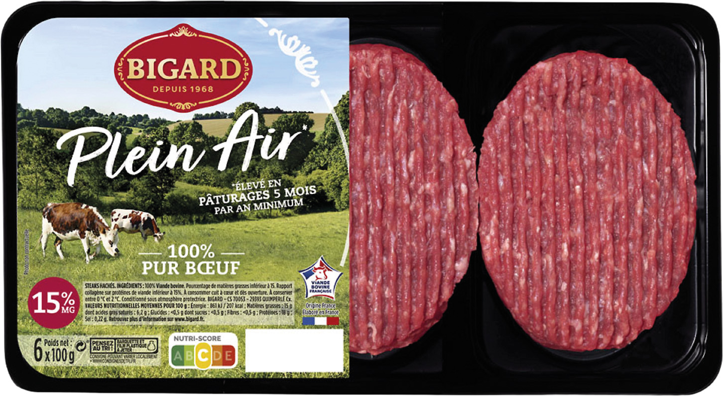 STEAK HACHE PUR BOEUF 15% MG PLEIN AIR BIGARD