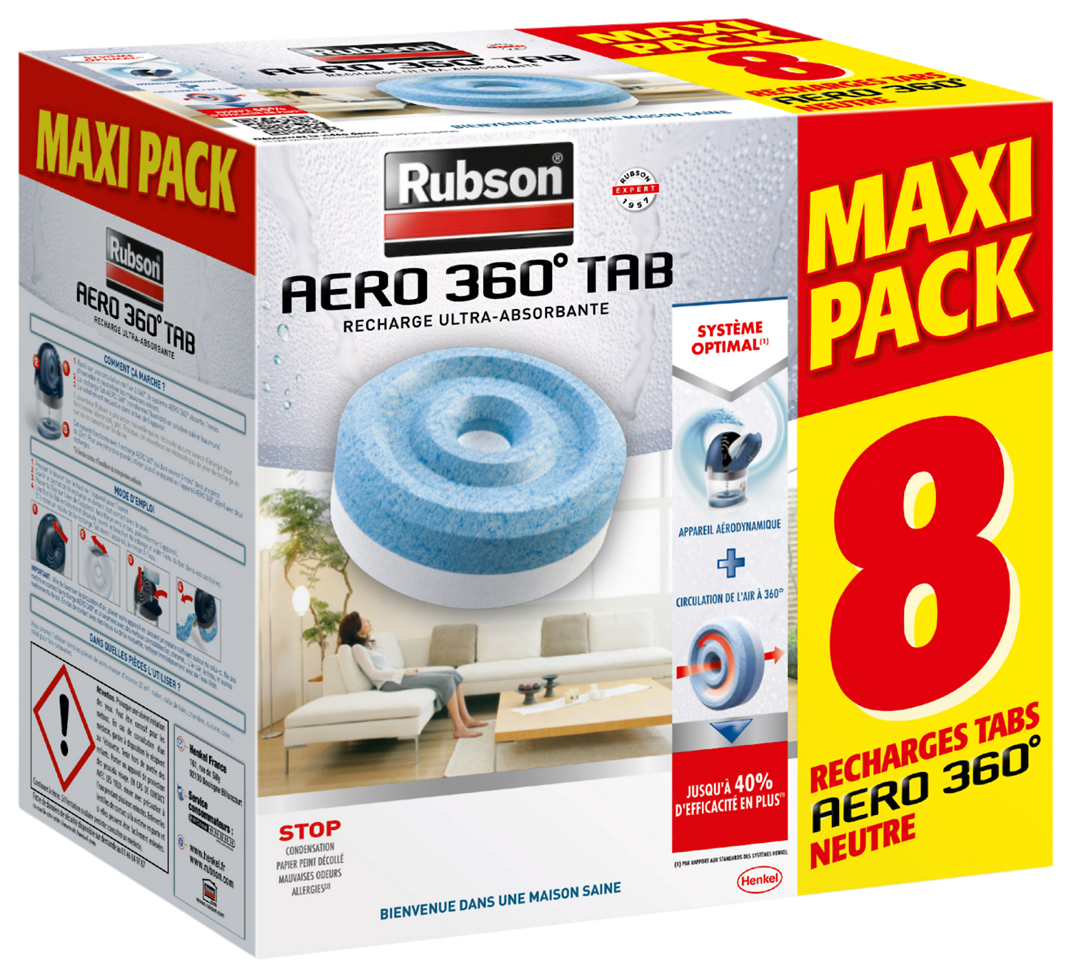 PACK DE 8 RECHARGES POUR ABSORBEUR D'HUMIDITE AERO 360° RUBSON