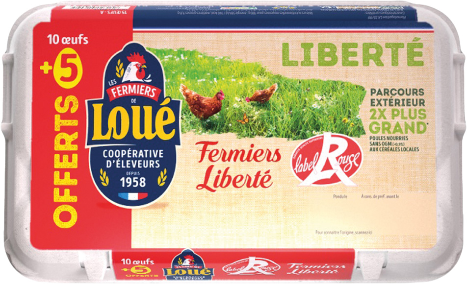 OEUFS DE POULES ELEVEES EN PLEIN AIR CALIBRE MOYEN LABEL ROUGE LES FERMIERS LOUE