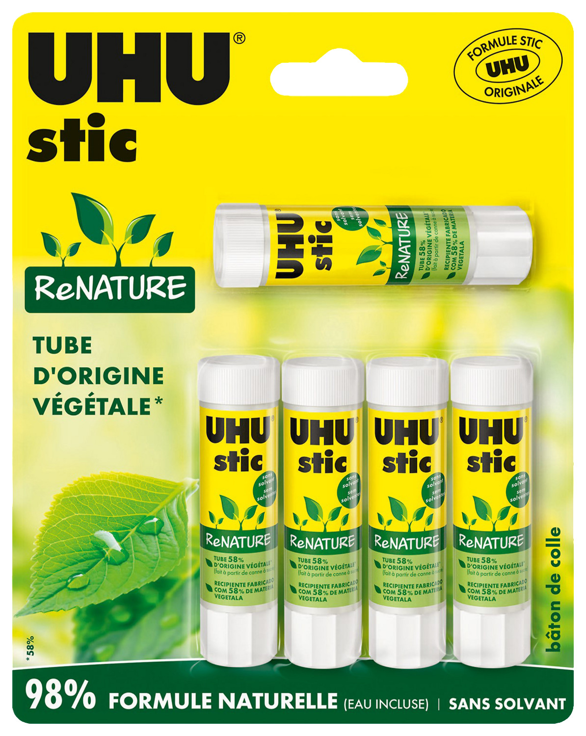 5 TUBES DE COLLE UHU RENATURE