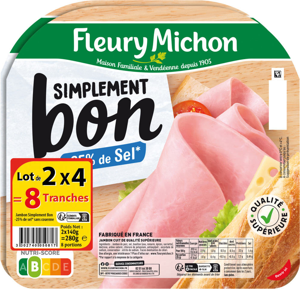 JAMBON SIMPLEMENT BON - 25% DE SEL FLEURY MICHON