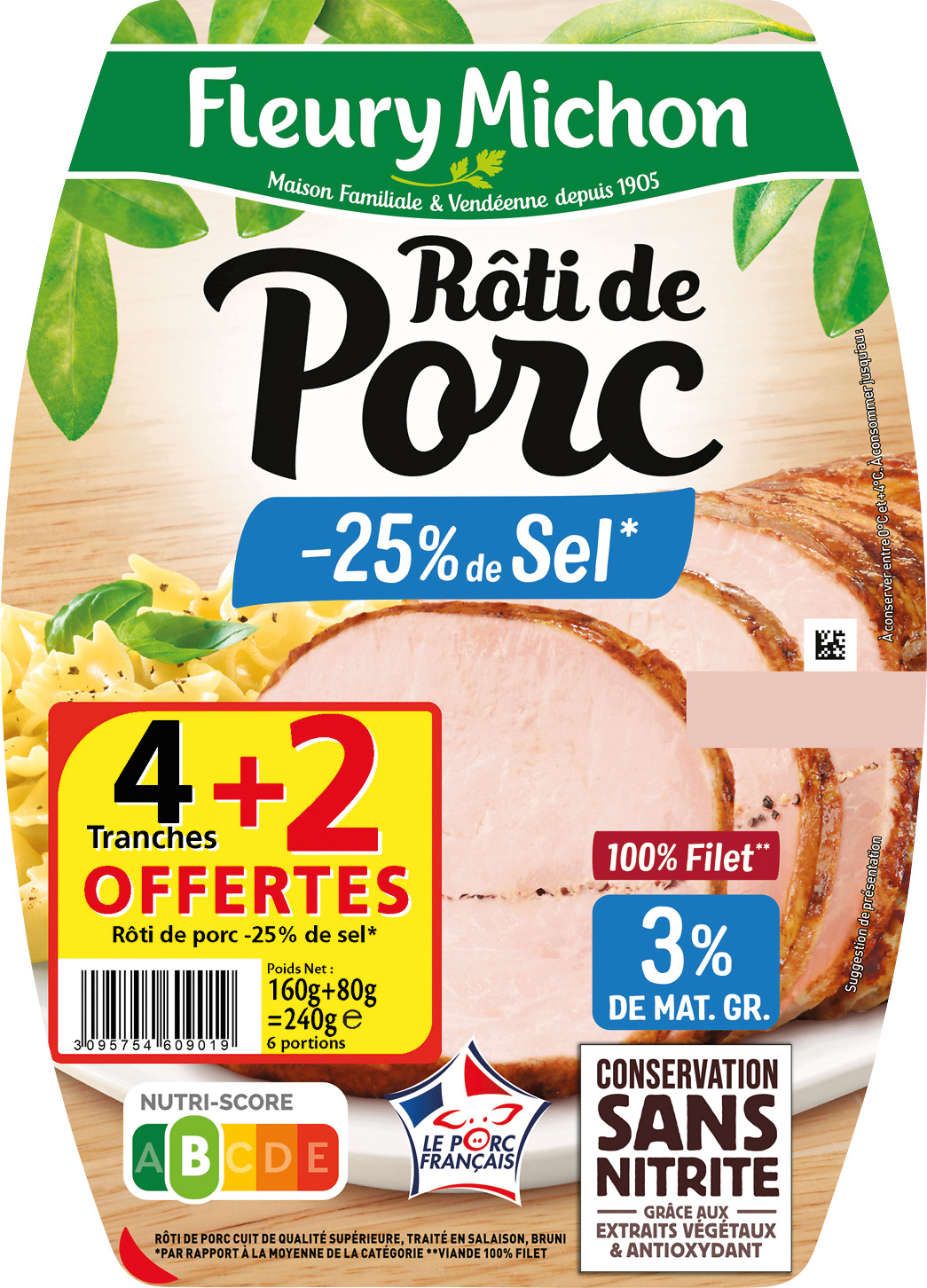 ROTI DE PORC - 25 % DE SEL SANS NITRITE FLEURY MICHON
