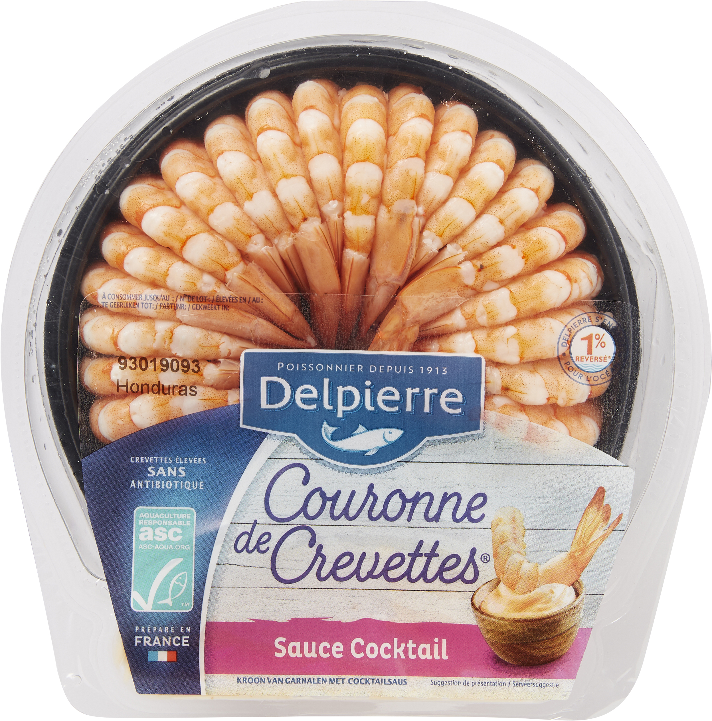 COURONNE DE QUEUES DE CREVETTES SAUCE COCKTAIL OU FINES HERBES DELPIERRE