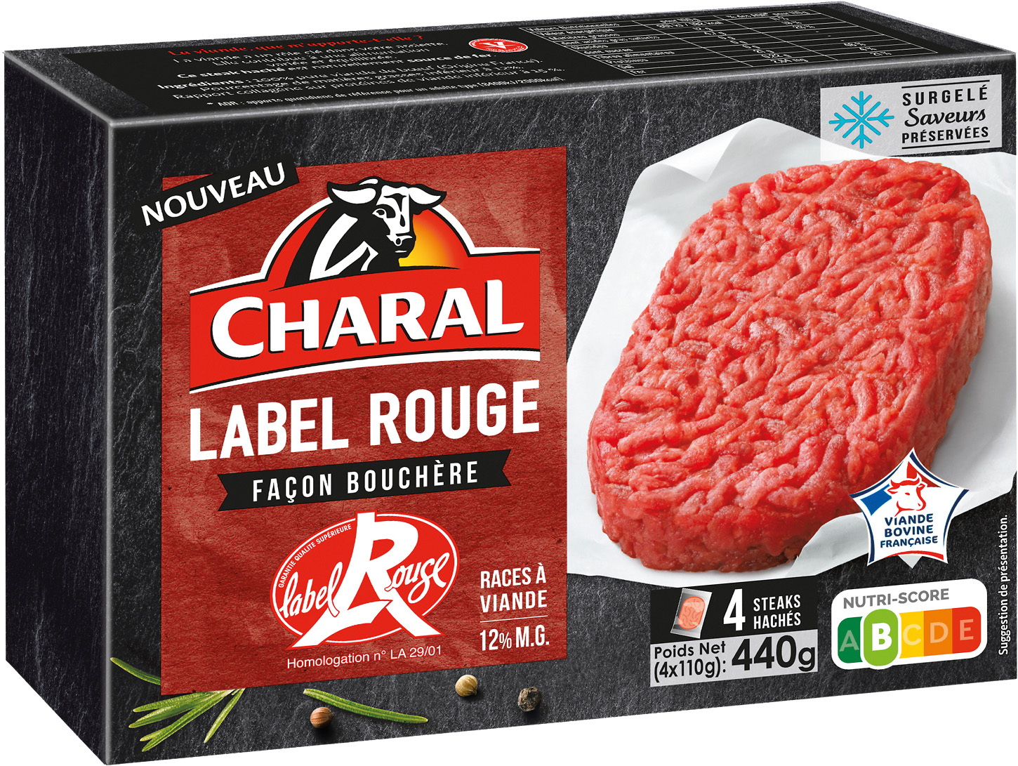 STEAKS HACHES SURGELES LABEL ROUGE 12% MG CHARAL
