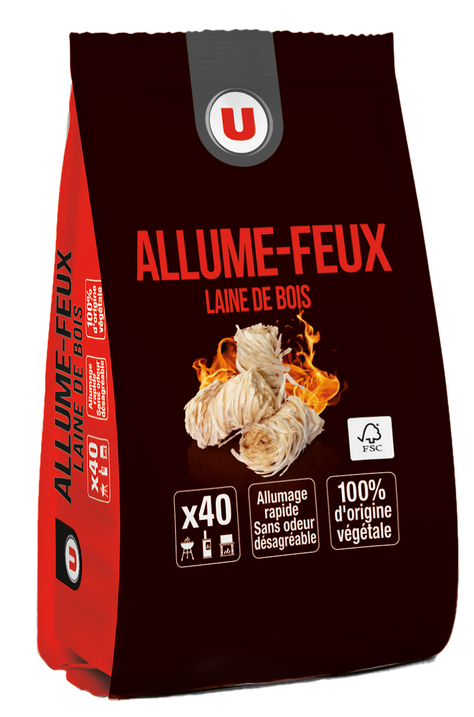 PACK DE 40 ALLUME FEU LAINE DE BOIS U
